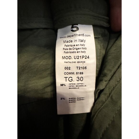 Department Five Mens George Trousers Army Green Slim Fit Size 30 Made In Italy - Picture 6 of 8